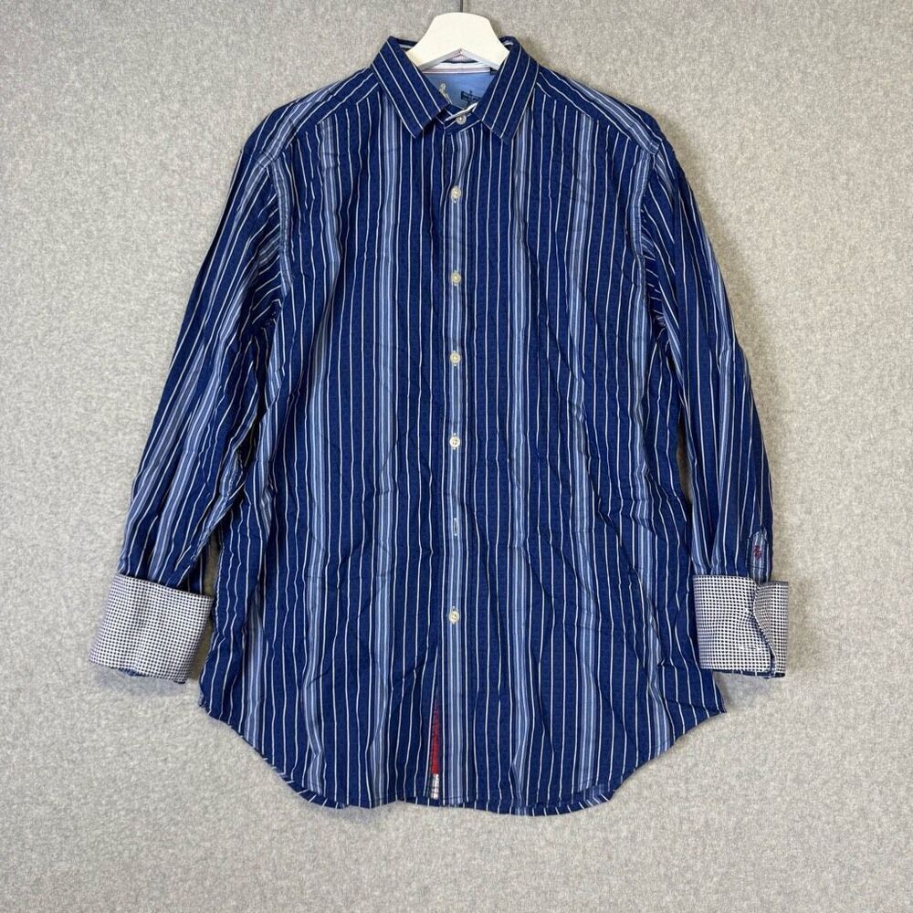 Robert Graham Old Money Men's Large Blue 100% Silk Long Sleeve Button Down Shirt